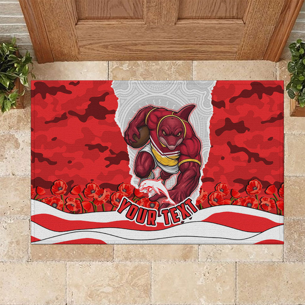 Personalized Dolphins ANZAC Tribute Rubber Doormat Poppy Field Soldier Silhouette Aboriginal Rugby Mascot
