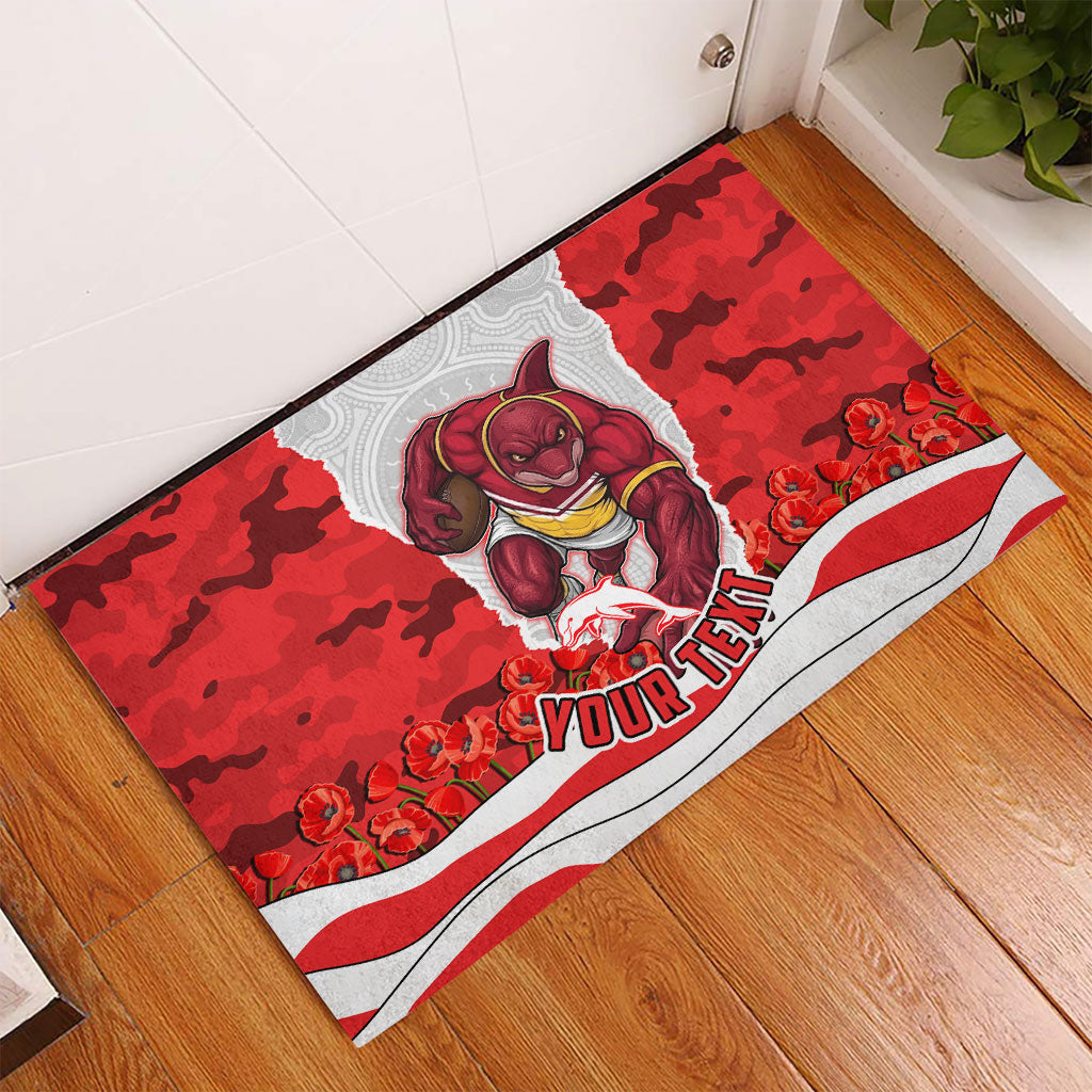 Personalized Dolphins ANZAC Tribute Rubber Doormat Poppy Field Soldier Silhouette Aboriginal Rugby Mascot