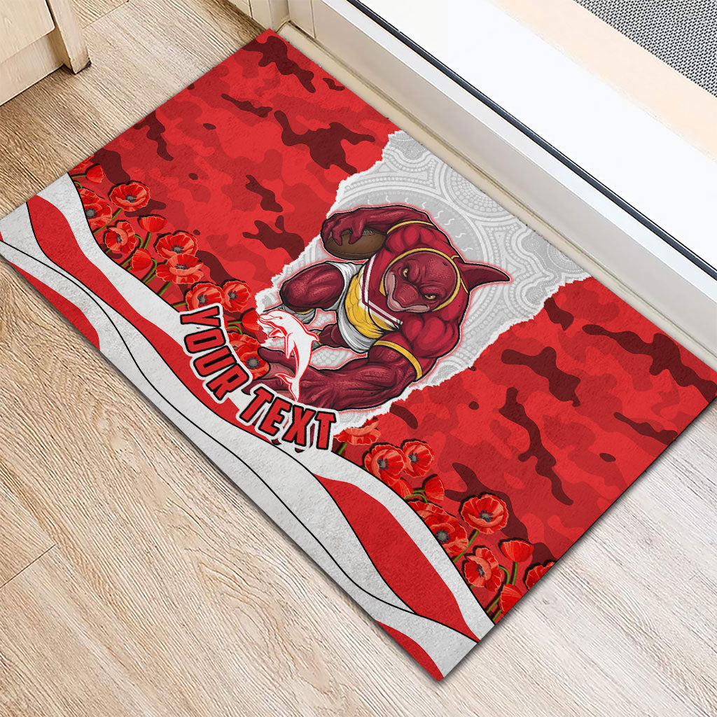 Personalized Dolphins ANZAC Tribute Rubber Doormat Poppy Field Soldier Silhouette Aboriginal Rugby Mascot