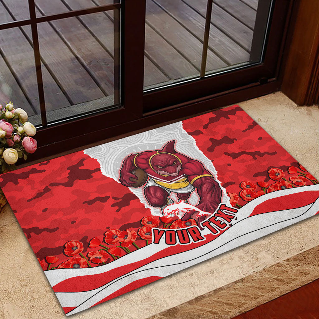 Personalized Dolphins ANZAC Tribute Rubber Doormat Poppy Field Soldier Silhouette Aboriginal Rugby Mascot