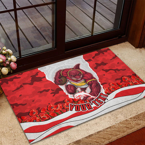Personalized Dolphins ANZAC Tribute Rubber Doormat Poppy Field Soldier Silhouette Aboriginal Rugby Mascot