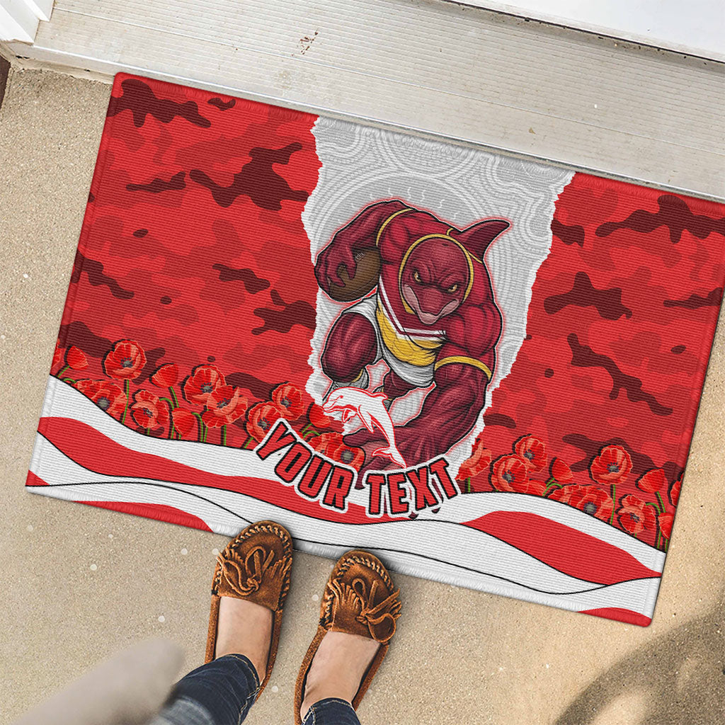 Personalized Dolphins ANZAC Tribute Rubber Doormat Poppy Field Soldier Silhouette Aboriginal Rugby Mascot