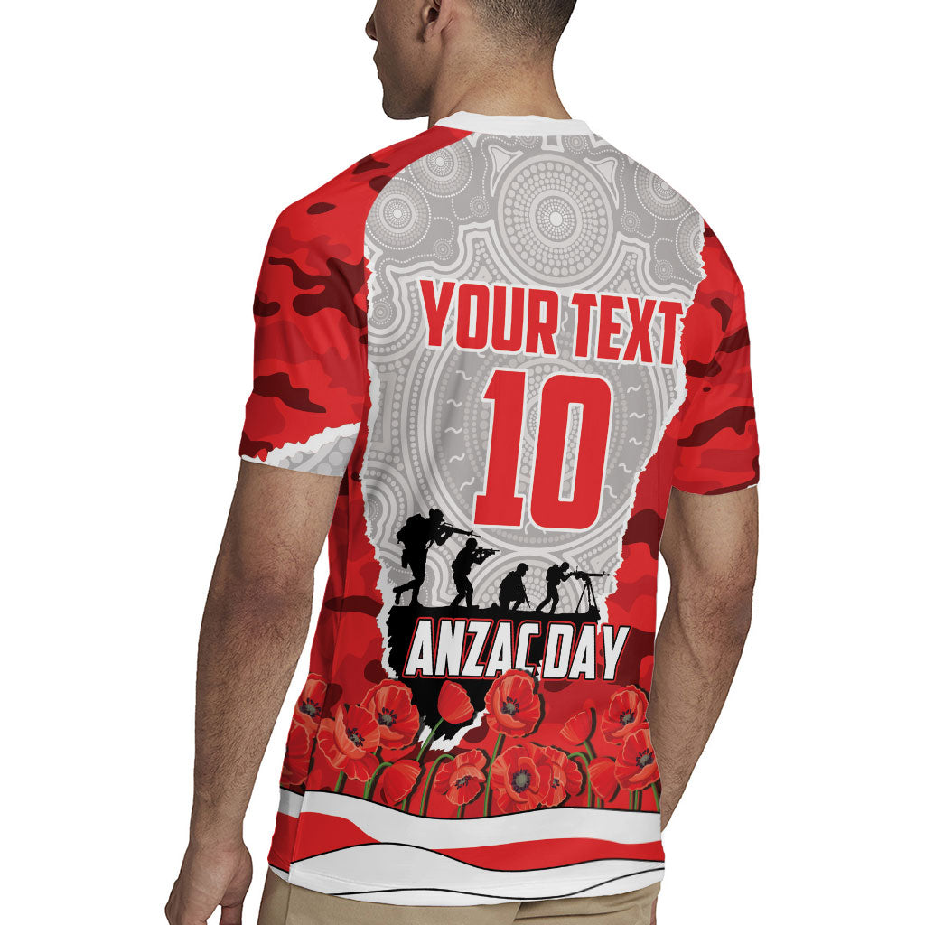 Personalized Dolphins ANZAC Tribute Rugby Jersey Poppy Field Soldier Silhouette Aboriginal Rugby Mascot
