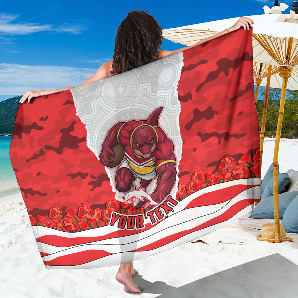 Personalized Dolphins ANZAC Tribute Sarong Poppy Field Soldier Silhouette Aboriginal Rugby Mascot