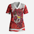 Personalized Dolphins ANZAC Tribute Scrub Top Poppy Field Soldier Silhouette Aboriginal Rugby Mascot