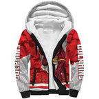 Personalized Dolphins ANZAC Tribute Sherpa Hoodie Poppy Field Soldier Silhouette Aboriginal Rugby Mascot