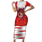 Personalized Dolphins ANZAC Tribute Short Sleeve Bodycon Dress Poppy Field Soldier Silhouette Aboriginal Rugby Mascot