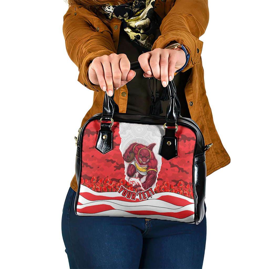 Personalized Dolphins ANZAC Tribute Shoulder Handbag Poppy Field Soldier Silhouette Aboriginal Rugby Mascot