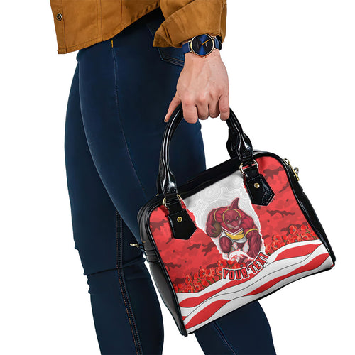 Personalized Dolphins ANZAC Tribute Shoulder Handbag Poppy Field Soldier Silhouette Aboriginal Rugby Mascot