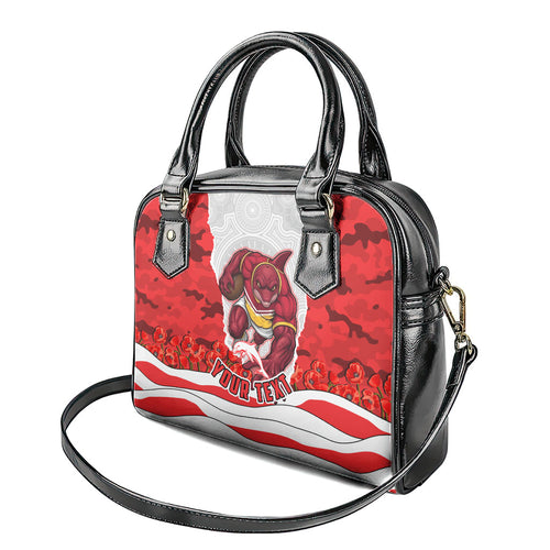 Personalized Dolphins ANZAC Tribute Shoulder Handbag Poppy Field Soldier Silhouette Aboriginal Rugby Mascot