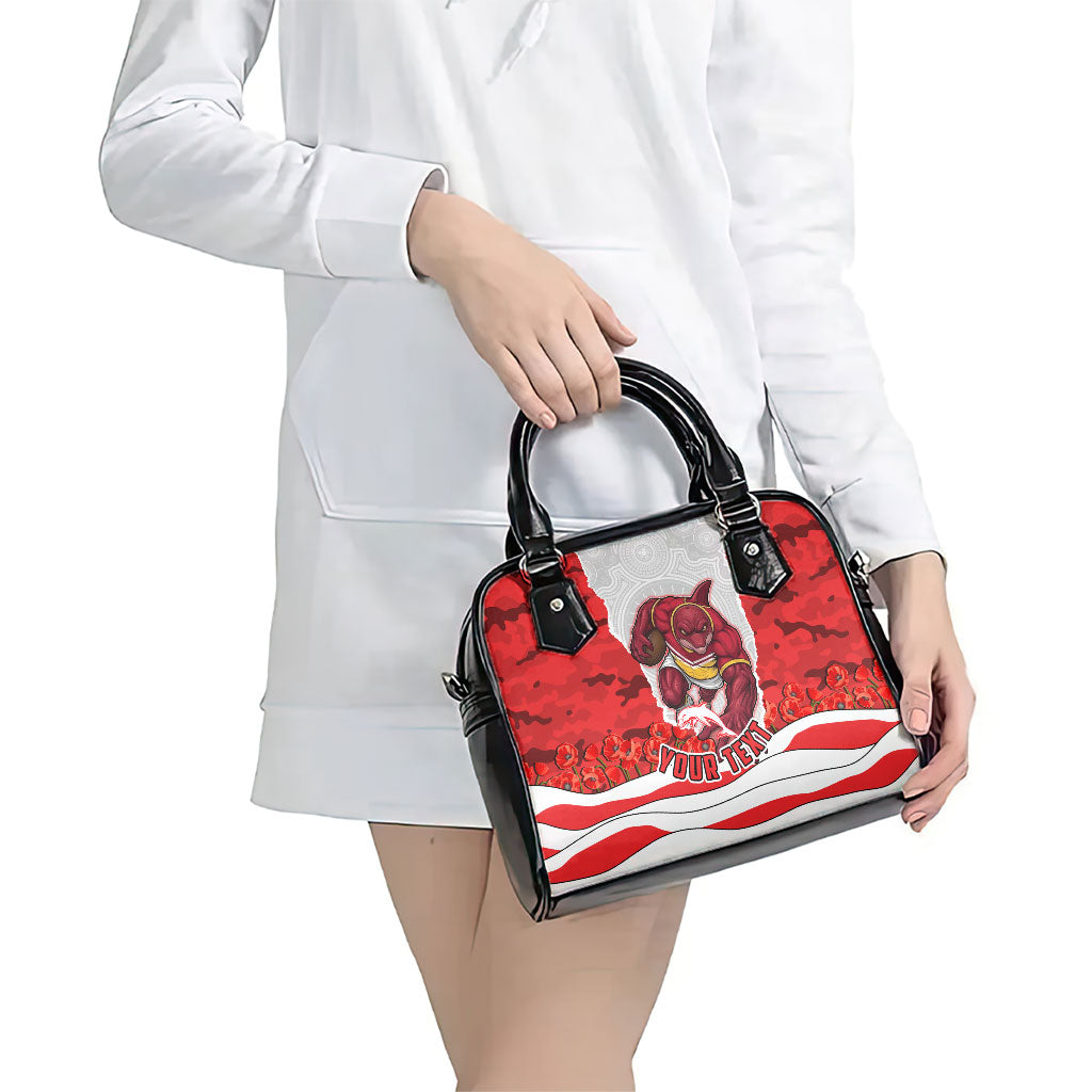 Personalized Dolphins ANZAC Tribute Shoulder Handbag Poppy Field Soldier Silhouette Aboriginal Rugby Mascot