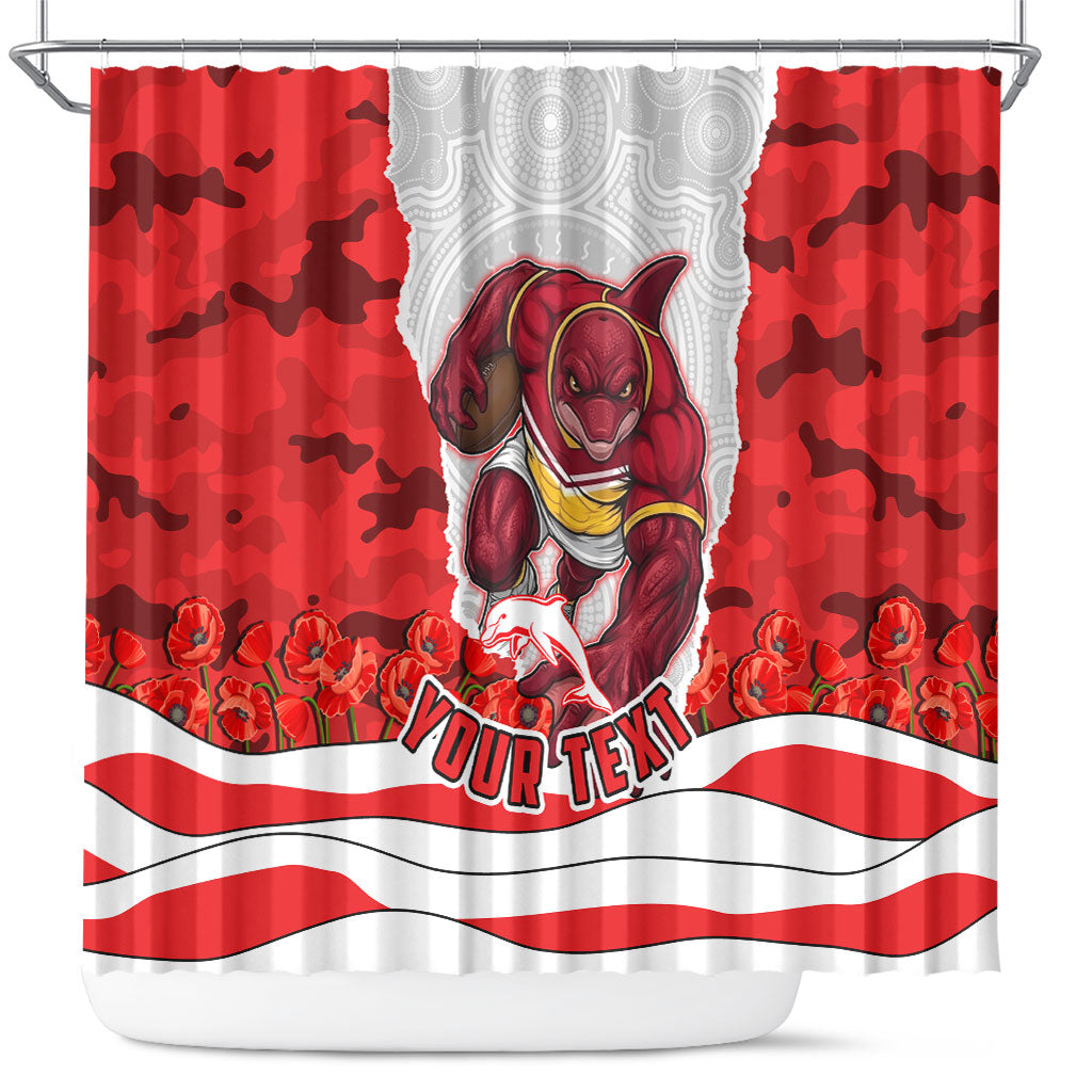 Personalized Dolphins ANZAC Tribute Shower Curtain Poppy Field Soldier Silhouette Aboriginal Rugby Mascot