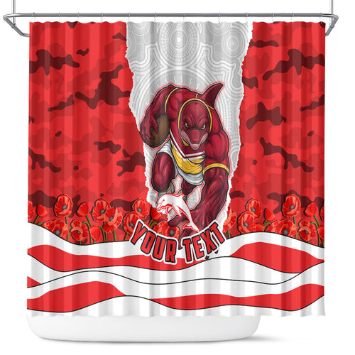 Personalized Dolphins ANZAC Tribute Shower Curtain Poppy Field Soldier Silhouette Aboriginal Rugby Mascot