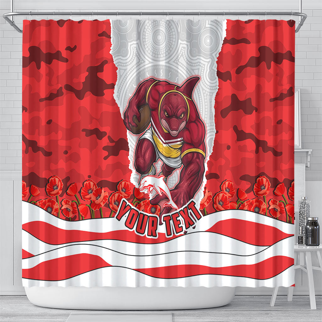 Personalized Dolphins ANZAC Tribute Shower Curtain Poppy Field Soldier Silhouette Aboriginal Rugby Mascot