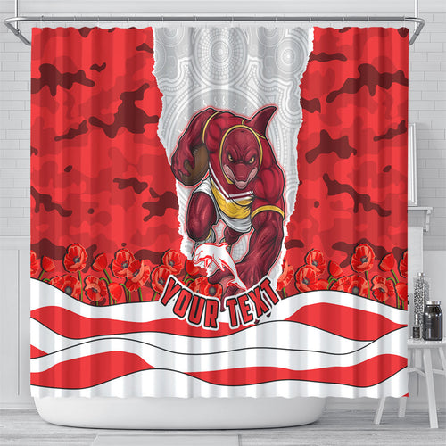 Personalized Dolphins ANZAC Tribute Shower Curtain Poppy Field Soldier Silhouette Aboriginal Rugby Mascot