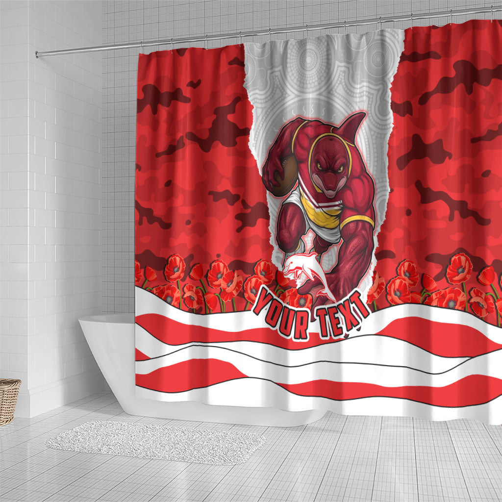 Personalized Dolphins ANZAC Tribute Shower Curtain Poppy Field Soldier Silhouette Aboriginal Rugby Mascot