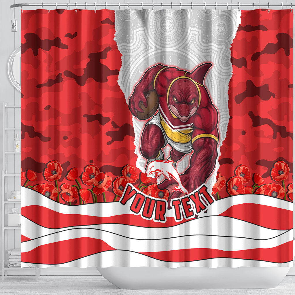 Personalized Dolphins ANZAC Tribute Shower Curtain Poppy Field Soldier Silhouette Aboriginal Rugby Mascot