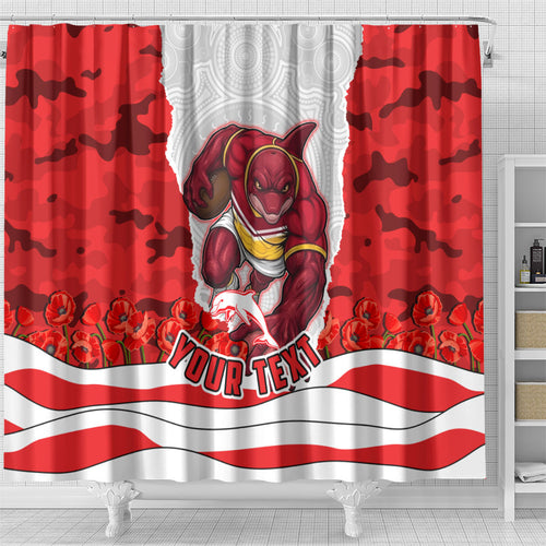 Personalized Dolphins ANZAC Tribute Shower Curtain Poppy Field Soldier Silhouette Aboriginal Rugby Mascot