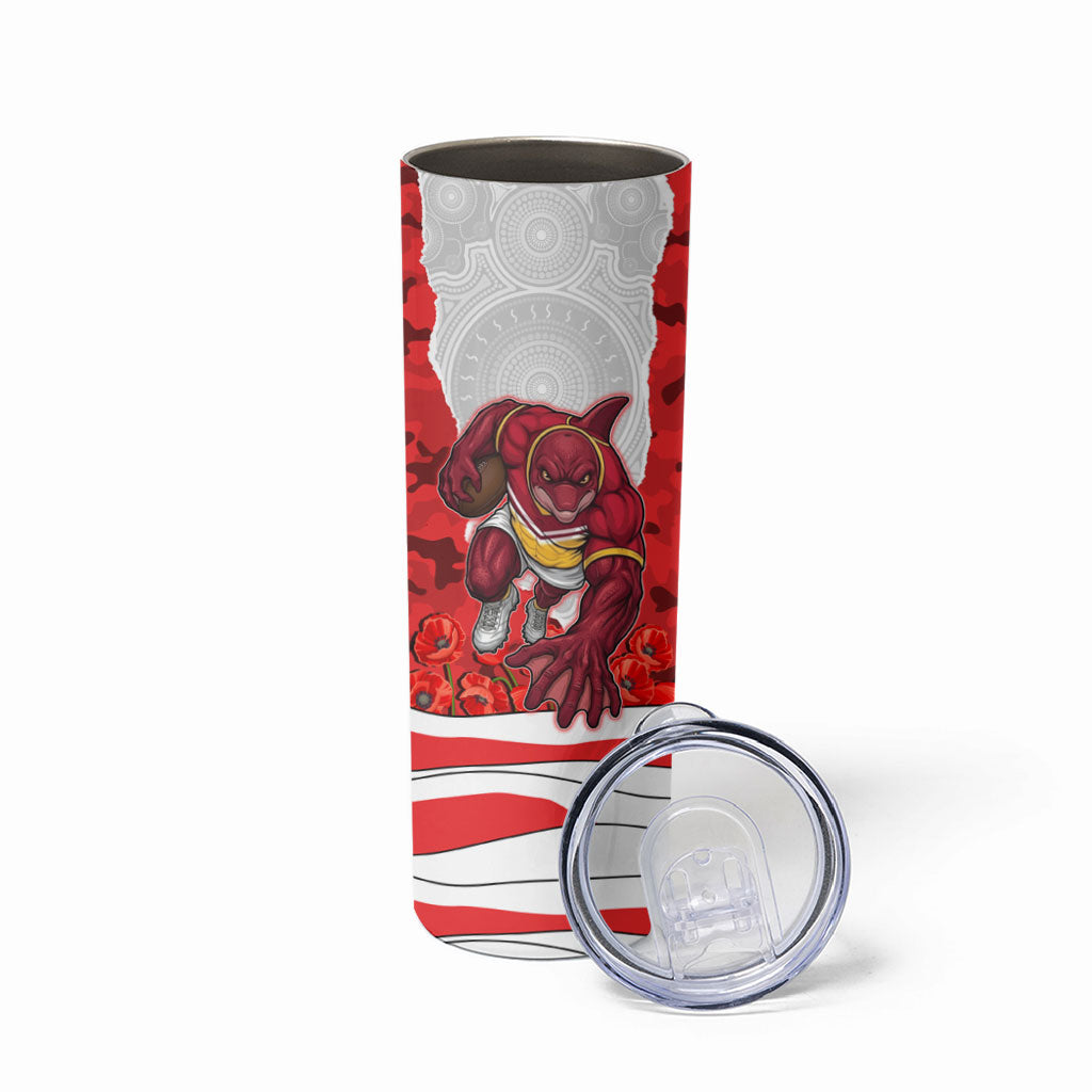 Personalized Dolphins ANZAC Tribute Skinny Tumbler Poppy Field Soldier Silhouette Aboriginal Rugby Mascot
