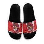 Personalized Dolphins ANZAC Tribute Slide Sandals Poppy Field Soldier Silhouette Aboriginal Rugby Mascot