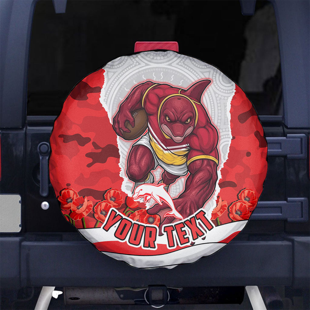 Personalized Dolphins ANZAC Tribute Spare Tire Cover Poppy Field Soldier Silhouette Aboriginal Rugby Mascot