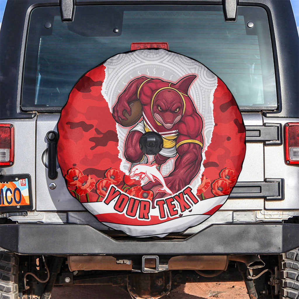 Personalized Dolphins ANZAC Tribute Spare Tire Cover Poppy Field Soldier Silhouette Aboriginal Rugby Mascot