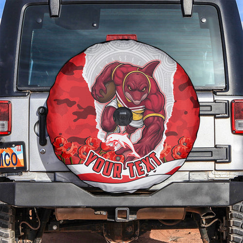 Personalized Dolphins ANZAC Tribute Spare Tire Cover Poppy Field Soldier Silhouette Aboriginal Rugby Mascot