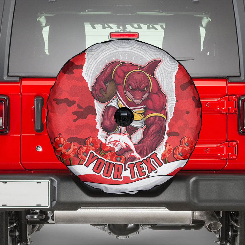 Personalized Dolphins ANZAC Tribute Spare Tire Cover Poppy Field Soldier Silhouette Aboriginal Rugby Mascot