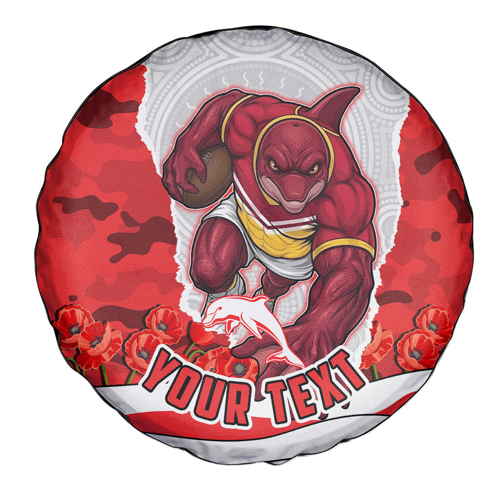 Personalized Dolphins ANZAC Tribute Spare Tire Cover Poppy Field Soldier Silhouette Aboriginal Rugby Mascot