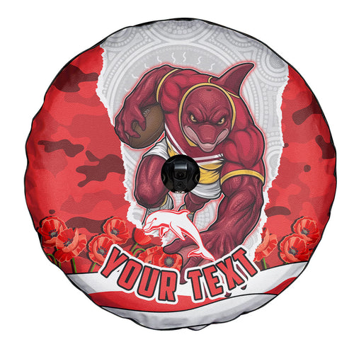 Personalized Dolphins ANZAC Tribute Spare Tire Cover Poppy Field Soldier Silhouette Aboriginal Rugby Mascot