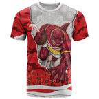 Personalized Dolphins ANZAC Tribute T Shirt Poppy Field Soldier Silhouette Aboriginal Rugby Mascot