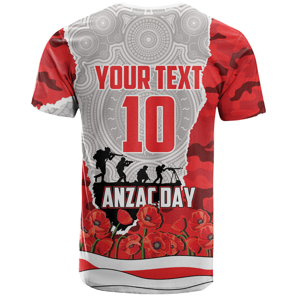 Personalized Dolphins ANZAC Tribute T Shirt Poppy Field Soldier Silhouette Aboriginal Rugby Mascot