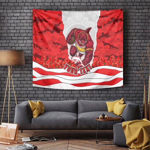 Personalized Dolphins ANZAC Tribute Tapestry Poppy Field Soldier Silhouette Aboriginal Rugby Mascot