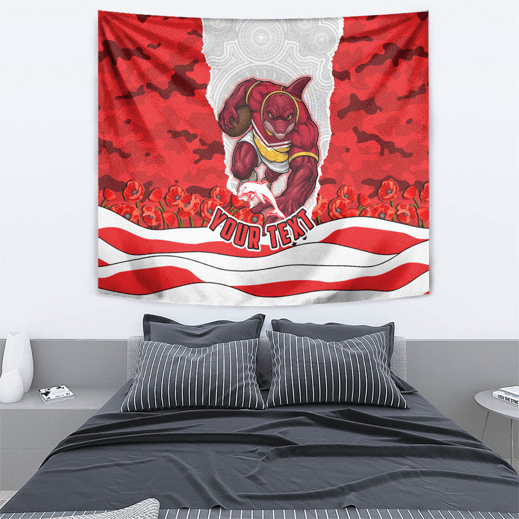 Personalized Dolphins ANZAC Tribute Tapestry Poppy Field Soldier Silhouette Aboriginal Rugby Mascot