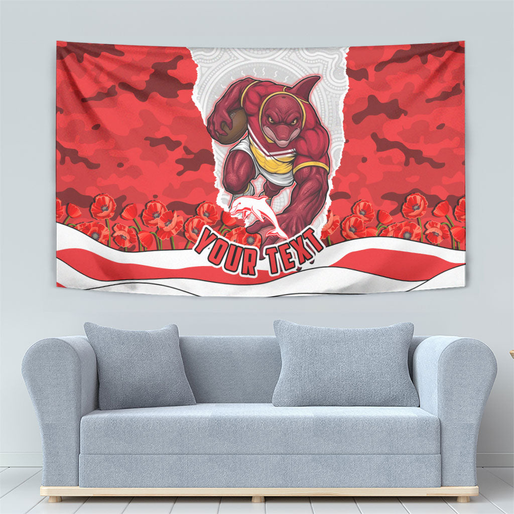Personalized Dolphins ANZAC Tribute Tapestry Poppy Field Soldier Silhouette Aboriginal Rugby Mascot
