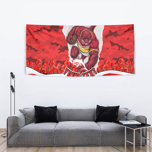 Personalized Dolphins ANZAC Tribute Tapestry Poppy Field Soldier Silhouette Aboriginal Rugby Mascot