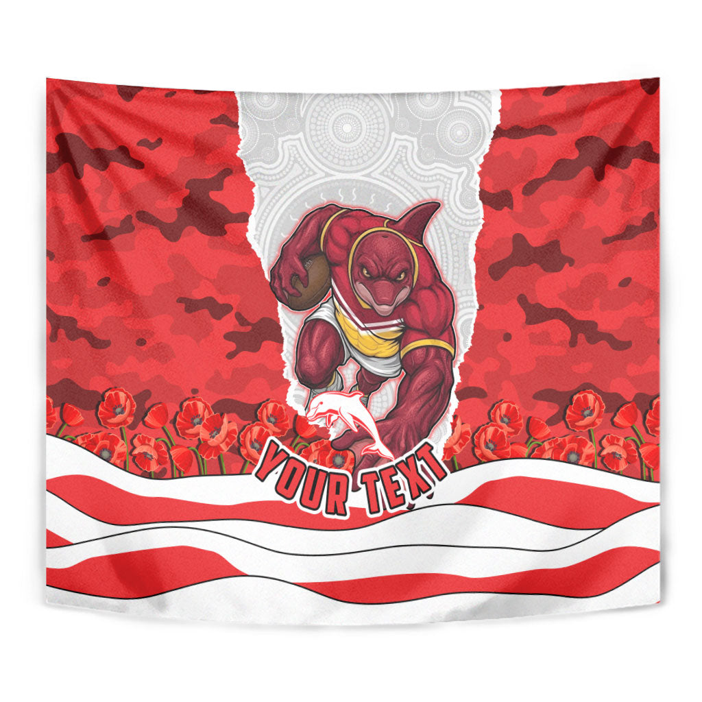 Personalized Dolphins ANZAC Tribute Tapestry Poppy Field Soldier Silhouette Aboriginal Rugby Mascot