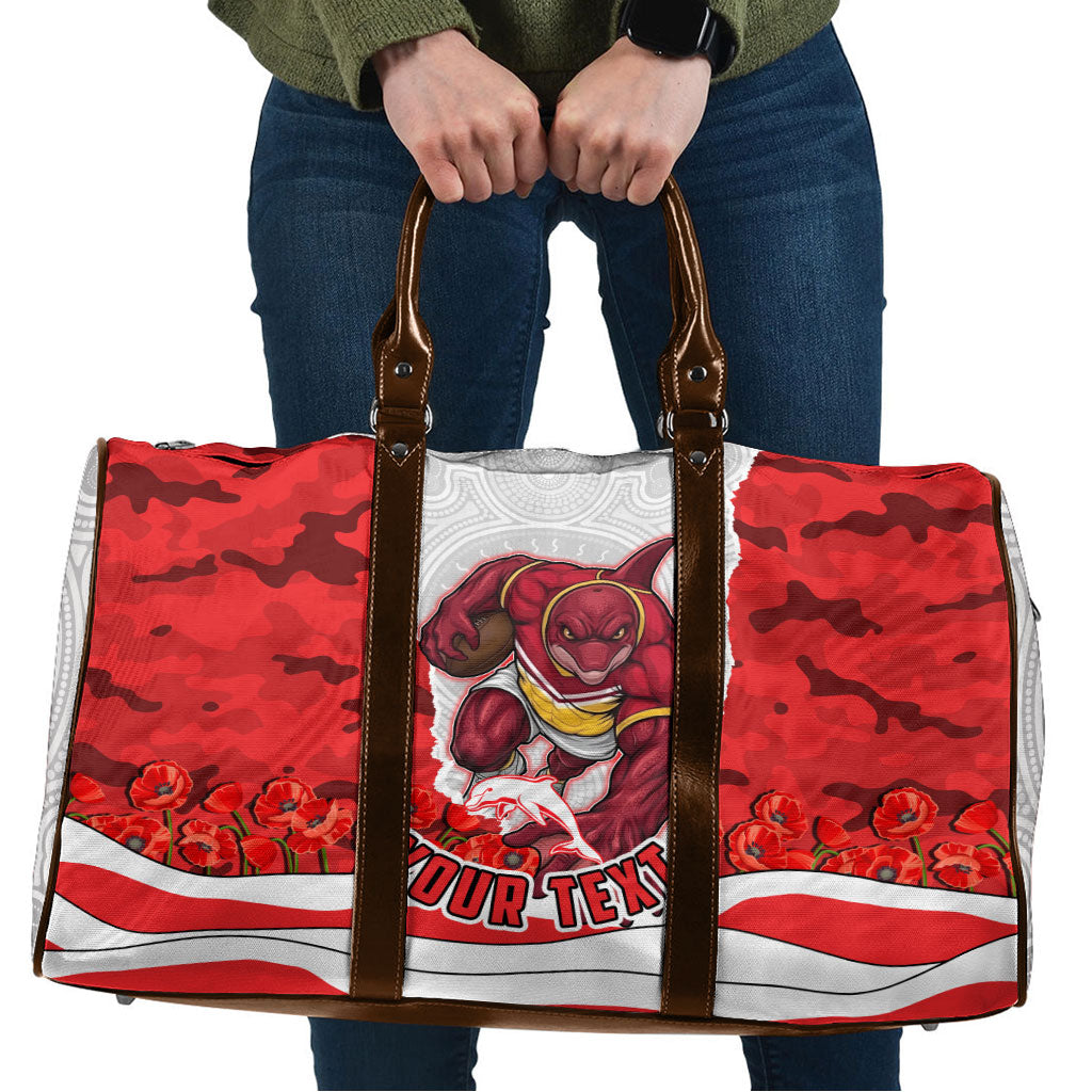 Personalized Dolphins ANZAC Tribute Travel Bag Poppy Field Soldier Silhouette Aboriginal Rugby Mascot