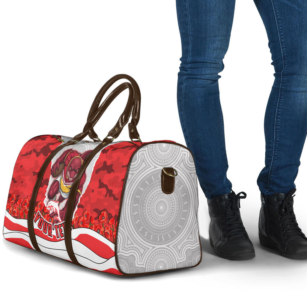 Personalized Dolphins ANZAC Tribute Travel Bag Poppy Field Soldier Silhouette Aboriginal Rugby Mascot