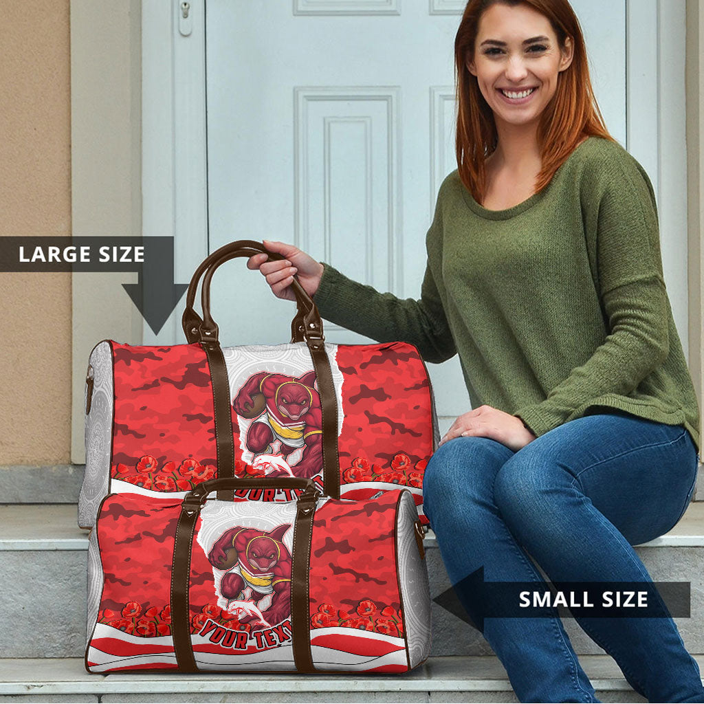 Personalized Dolphins ANZAC Tribute Travel Bag Poppy Field Soldier Silhouette Aboriginal Rugby Mascot