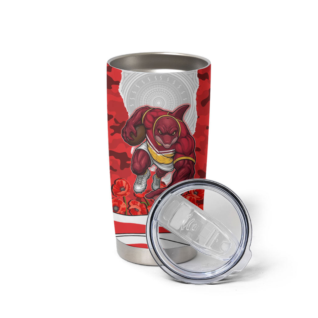 Personalized Dolphins ANZAC Tribute Tumbler Cup Poppy Field Soldier Silhouette Aboriginal Rugby Mascot