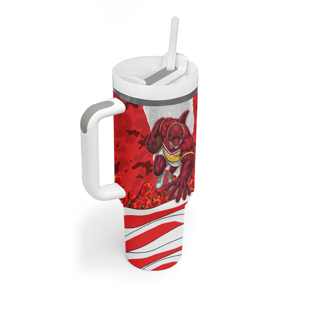 Personalized Dolphins ANZAC Tribute Tumbler With Handle Poppy Field Soldier Silhouette Aboriginal Rugby Mascot