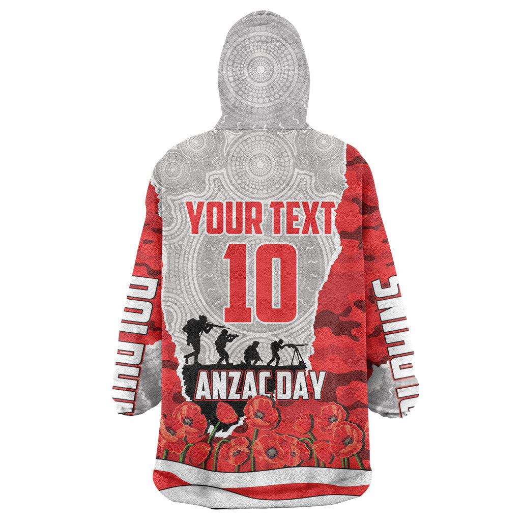 Personalized Dolphins ANZAC Tribute Wearable Blanket Hoodie Poppy Field Soldier Silhouette Aboriginal Rugby Mascot