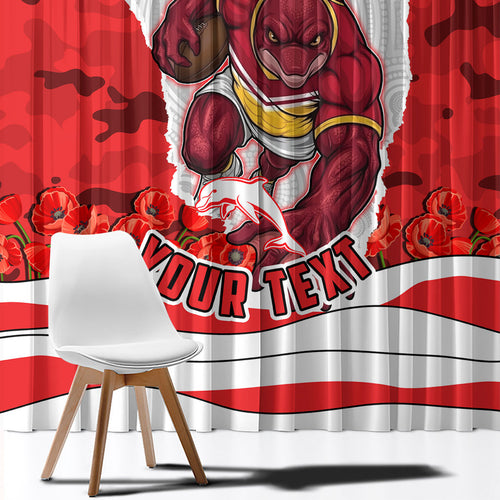 Personalized Dolphins ANZAC Tribute Window Curtain Poppy Field Soldier Silhouette Aboriginal Rugby Mascot