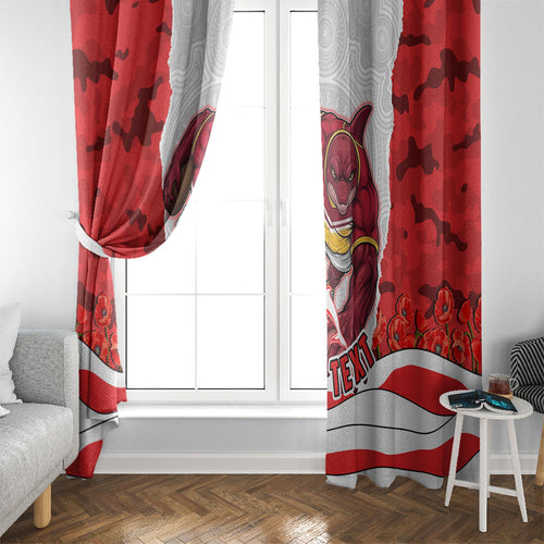 Personalized Dolphins ANZAC Tribute Window Curtain Poppy Field Soldier Silhouette Aboriginal Rugby Mascot
