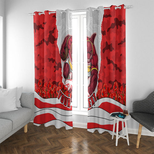 Personalized Dolphins ANZAC Tribute Window Curtain Poppy Field Soldier Silhouette Aboriginal Rugby Mascot