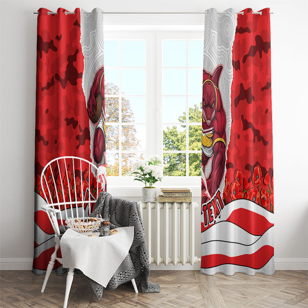 Personalized Dolphins ANZAC Tribute Window Curtain Poppy Field Soldier Silhouette Aboriginal Rugby Mascot