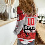 Personalized Dolphins ANZAC Tribute Women Casual Shirt Poppy Field Soldier Silhouette Aboriginal Rugby Mascot