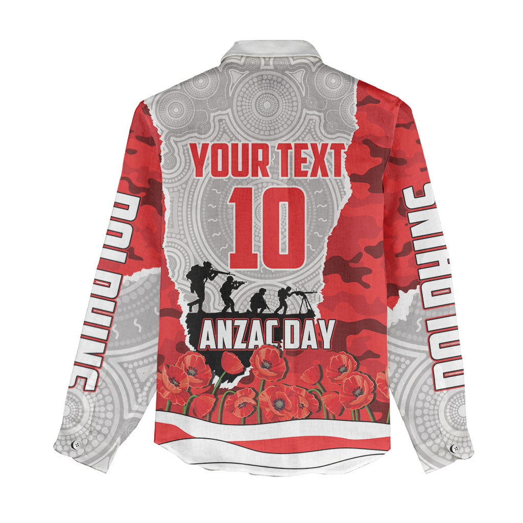 Personalized Dolphins ANZAC Tribute Women Casual Shirt Poppy Field Soldier Silhouette Aboriginal Rugby Mascot