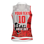 Personalized Dolphins ANZAC Tribute Women Sleeveless Polo Shirt Poppy Field Soldier Silhouette Aboriginal Rugby Mascot